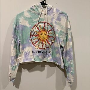 "Be The Change" Mighty Fine Sun Tie Dyed Cropped Boxy Hoodie Sweatshirt Size Med